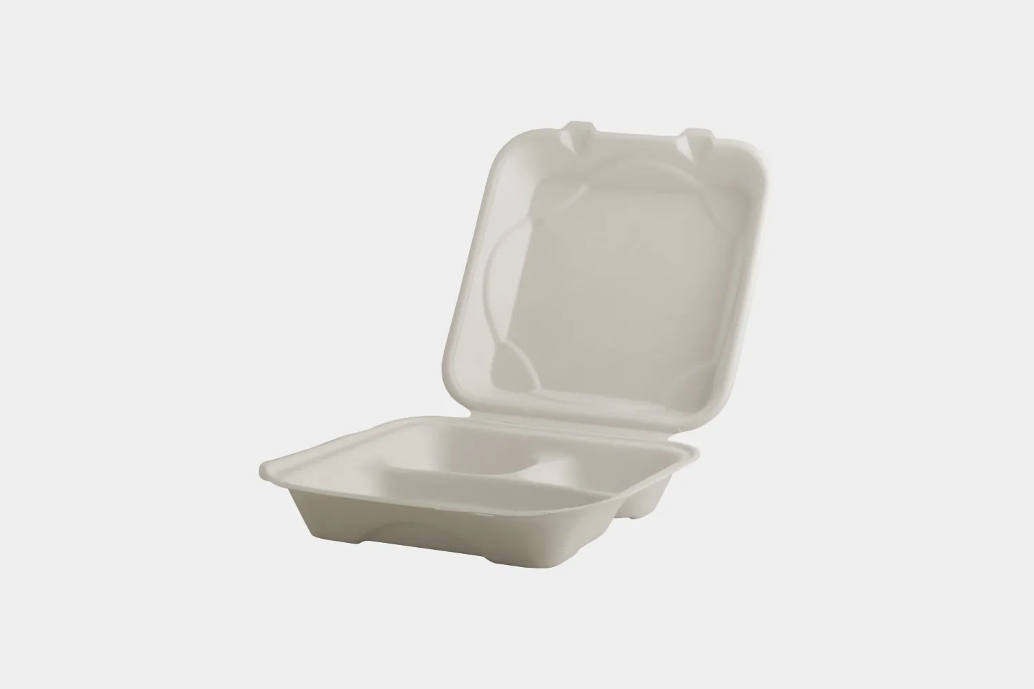 9″x9″ – 3 Compartment Takeout  Bagasse Container with Hinged Lid view 2